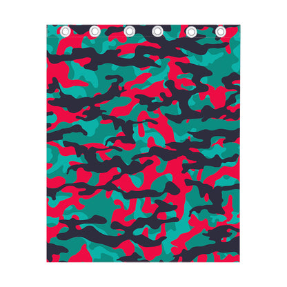 Pink Teal And Black Camouflage Print Curtain