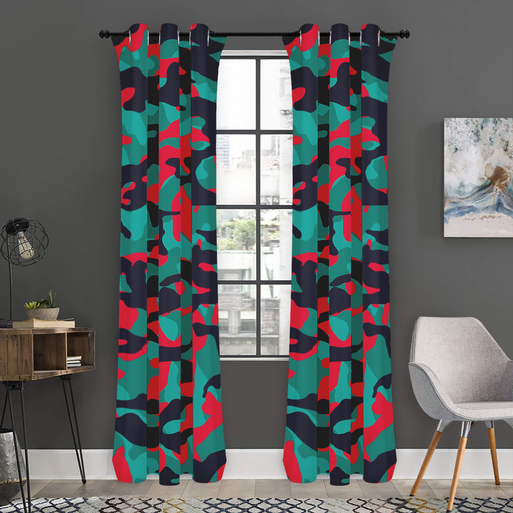 Pink Teal And Black Camouflage Print Curtain