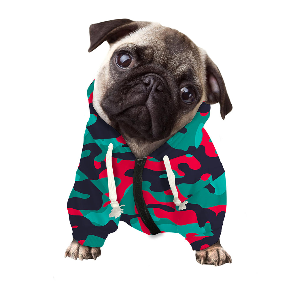 Pink Teal And Black Camouflage Print Dog Zip Up Hoodie