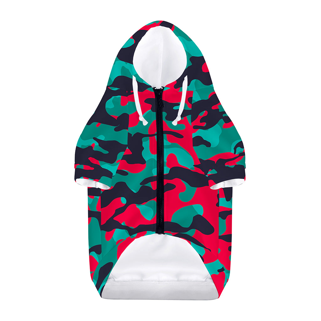 Pink Teal And Black Camouflage Print Dog Zip Up Hoodie