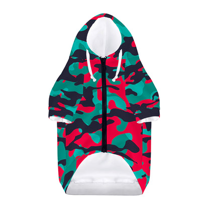 Pink Teal And Black Camouflage Print Dog Zip Up Hoodie