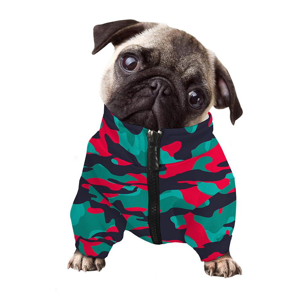 Pink Teal And Black Camouflage Print Dog Zip Up Jacket