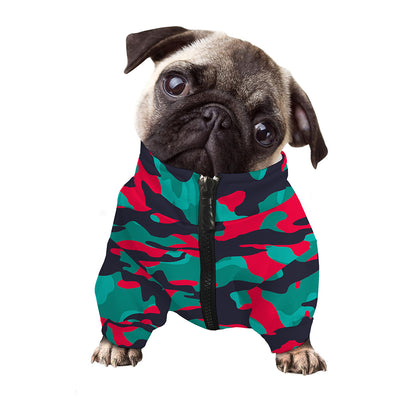 Pink Teal And Black Camouflage Print Dog Zip Up Jacket