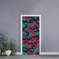 Pink Teal And Black Camouflage Print Door Sticker