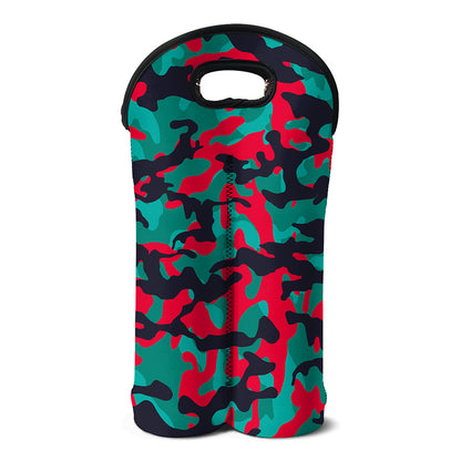 Pink Teal And Black Camouflage Print Double Neoprene Wine Tote