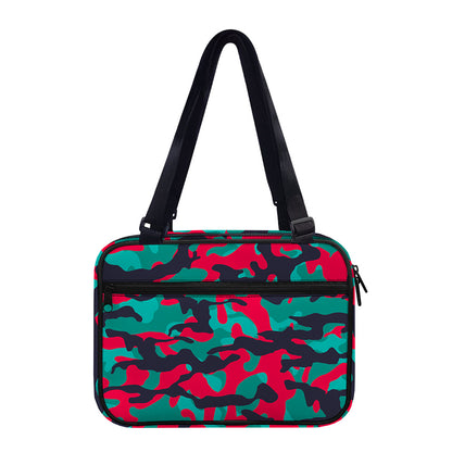 Pink Teal And Black Camouflage Print Double Strap Bible Bag