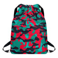 Pink Teal And Black Camouflage Print Drawstring Backpack