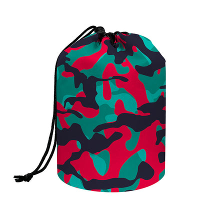 Pink Teal And Black Camouflage Print Drawstring Makeup Bag