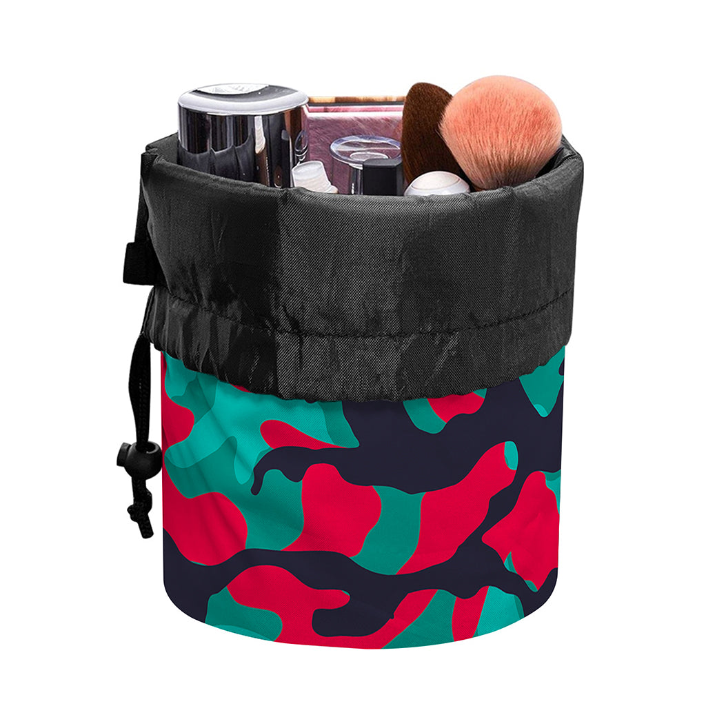 Pink Teal And Black Camouflage Print Drawstring Makeup Bag