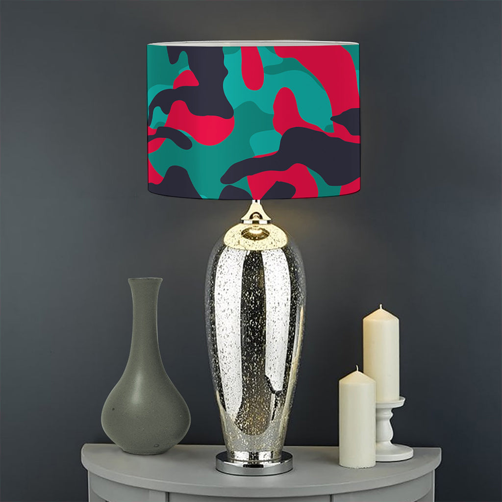 Pink Teal And Black Camouflage Print Drum Lamp Shade