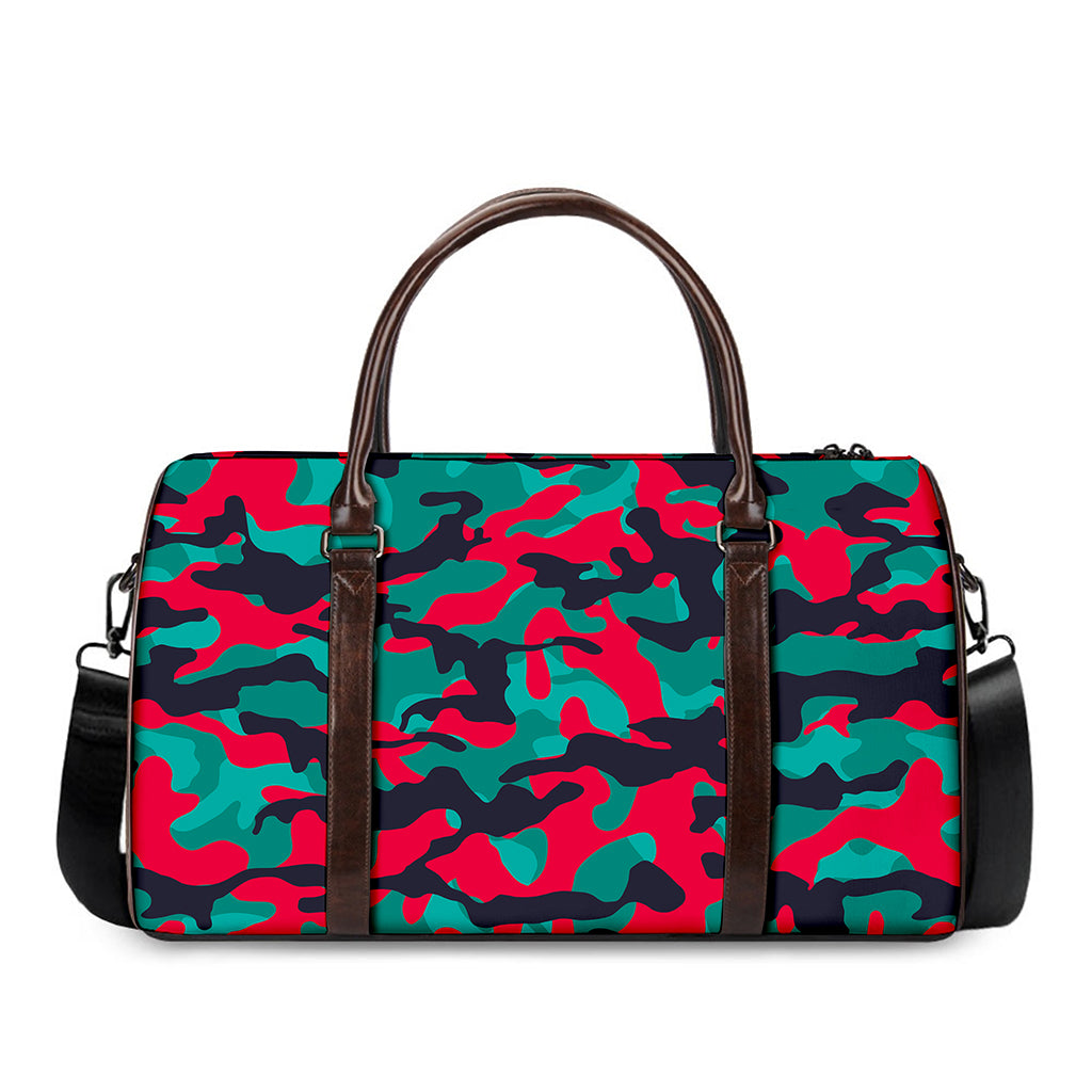 Pink Teal And Black Camouflage Print Duffle Bag