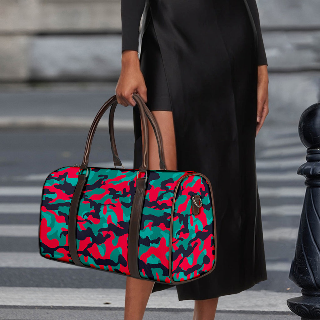 Pink Teal And Black Camouflage Print Duffle Bag
