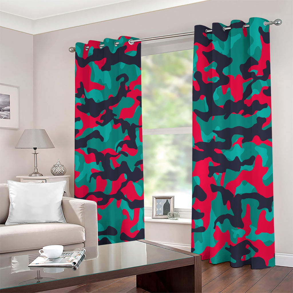 Pink Teal And Black Camouflage Print Extra Wide Grommet Curtains