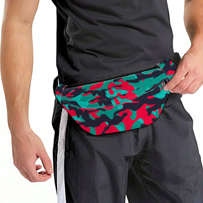 Pink Teal And Black Camouflage Print Fanny Pack