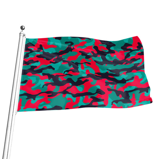 Pink Teal And Black Camouflage Print Flag