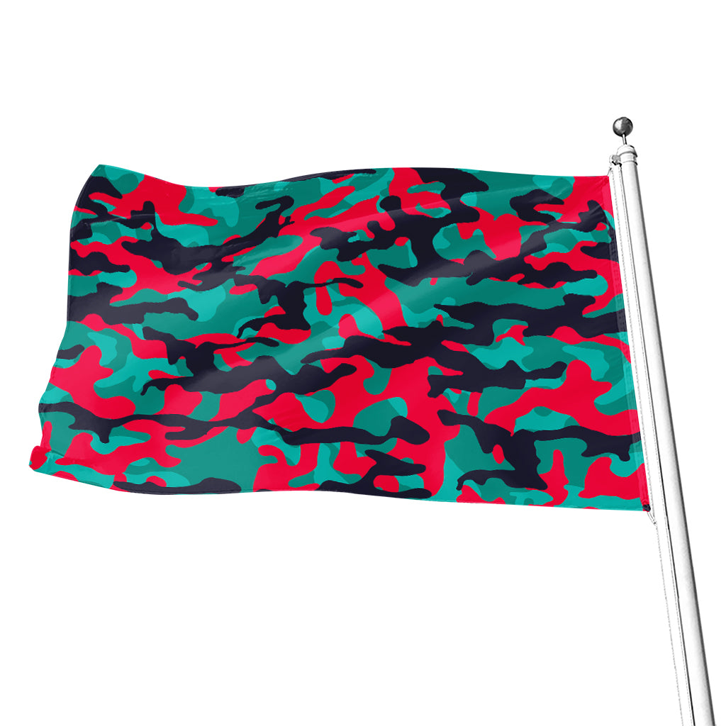 Pink Teal And Black Camouflage Print Flag