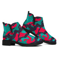 Pink Teal And Black Camouflage Print Flat Ankle Boots