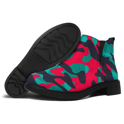 Pink Teal And Black Camouflage Print Flat Ankle Boots
