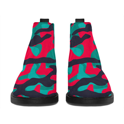 Pink Teal And Black Camouflage Print Flat Ankle Boots