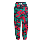 Pink Teal And Black Camouflage Print Fleece Lined Knit Pants