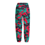 Pink Teal And Black Camouflage Print Fleece Lined Knit Pants