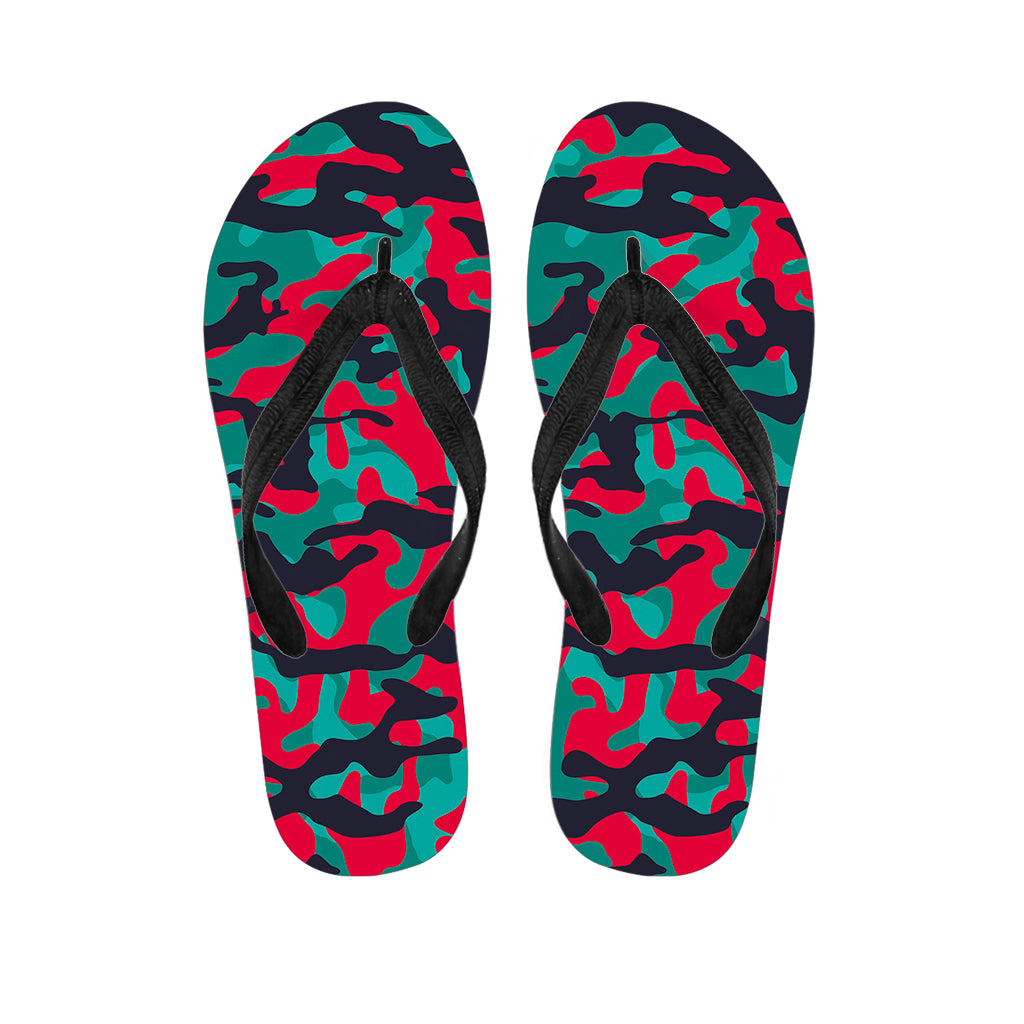 Pink Teal And Black Camouflage Print Flip Flops