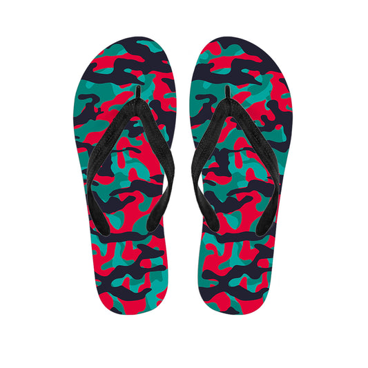 Pink Teal And Black Camouflage Print Flip Flops