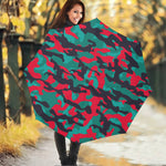 Pink Teal And Black Camouflage Print Foldable Umbrella