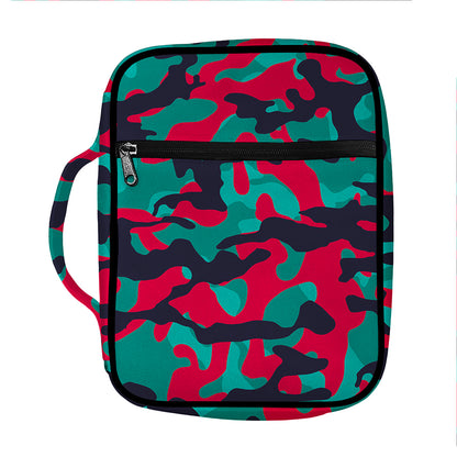 Pink Teal And Black Camouflage Print Front Pocket Bible Bag
