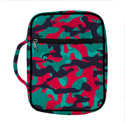 Pink Teal And Black Camouflage Print Front Pocket Bible Bag