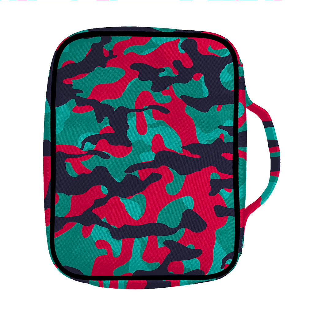 Pink Teal And Black Camouflage Print Front Pocket Bible Bag