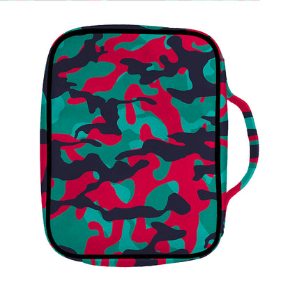 Pink Teal And Black Camouflage Print Front Pocket Bible Bag