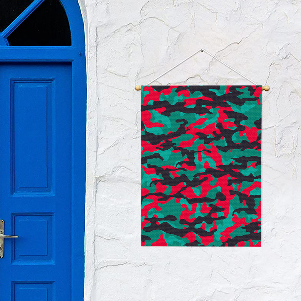 Pink Teal And Black Camouflage Print Garden Flag