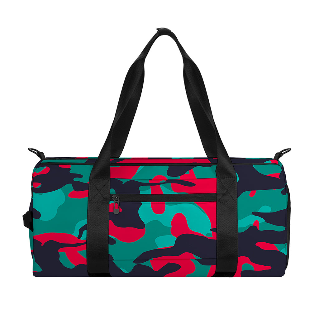 Pink Teal And Black Camouflage Print Gym Bag