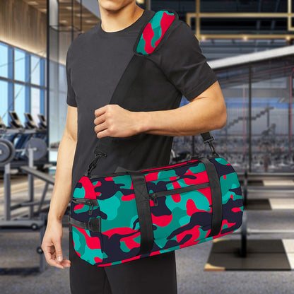 Pink Teal And Black Camouflage Print Gym Bag