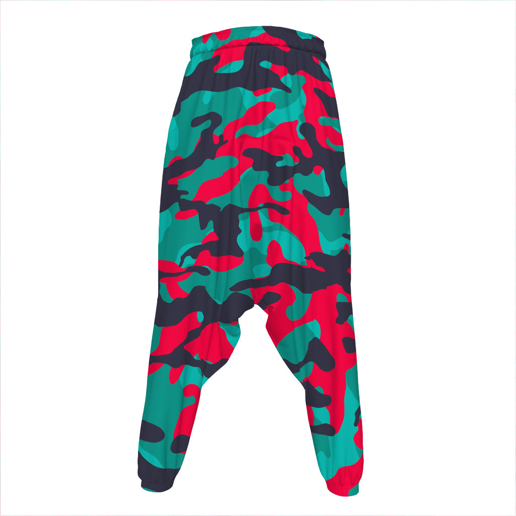 Pink Teal And Black Camouflage Print Hammer Pants