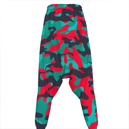 Pink Teal And Black Camouflage Print Hammer Pants