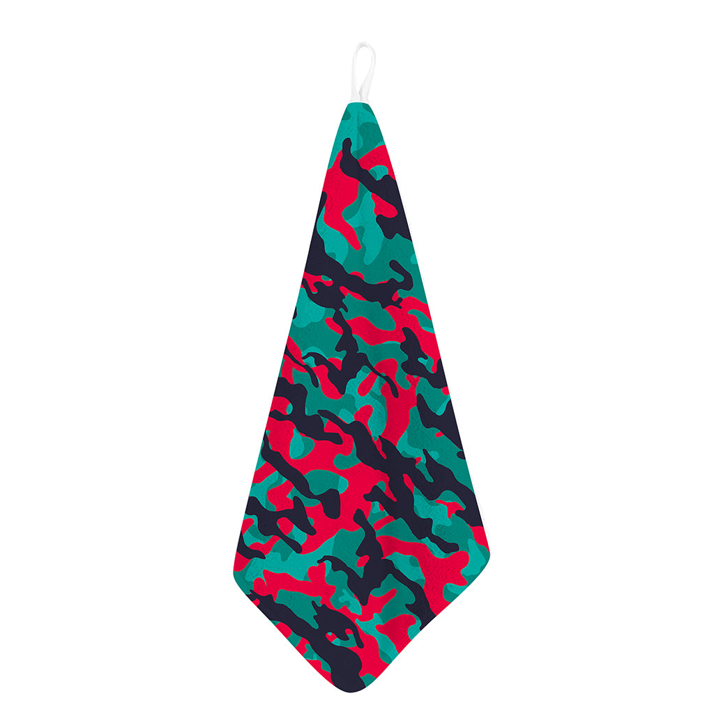 Pink Teal And Black Camouflage Print Hand Towel