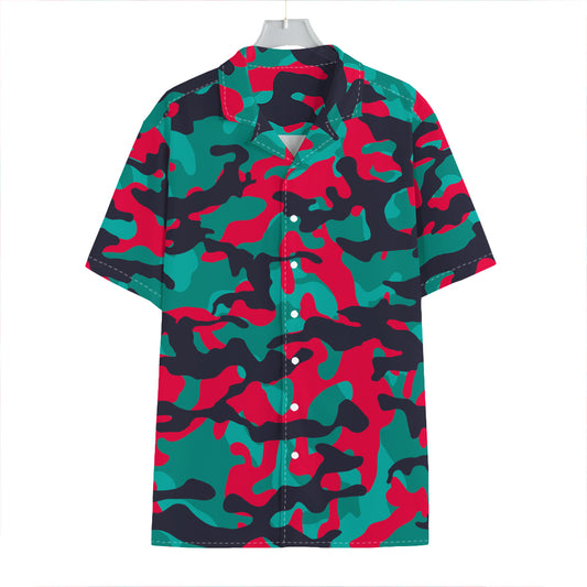 Pink Teal And Black Camouflage Print Hawaiian Shirt