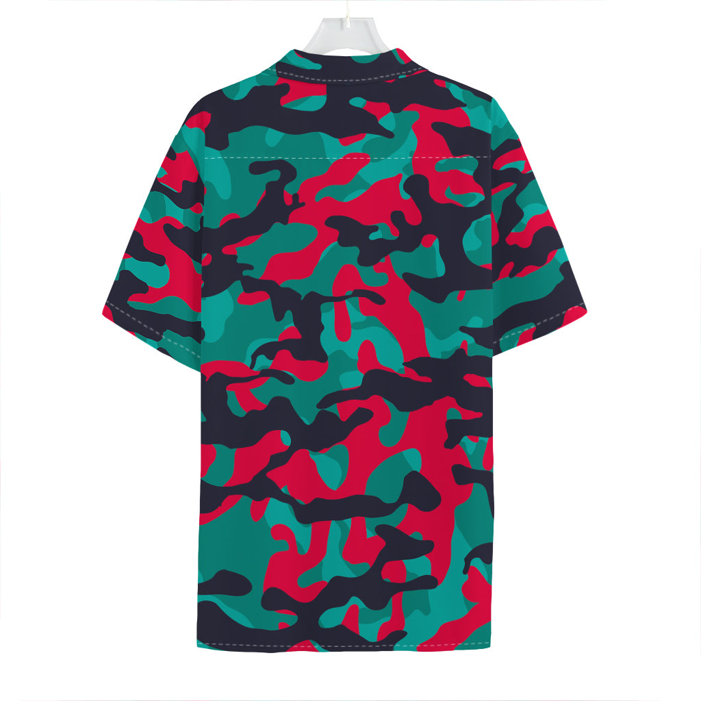Pink Teal And Black Camouflage Print Hawaiian Shirt