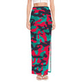 Pink Teal And Black Camouflage Print High Slit Maxi Skirt