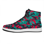 Pink Teal And Black Camouflage Print High Top Leather Sneakers