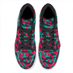 Pink Teal And Black Camouflage Print High Top Leather Sneakers