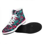 Pink Teal And Black Camouflage Print High Top Leather Sneakers