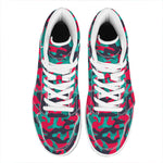 Pink Teal And Black Camouflage Print High Top Leather Sneakers
