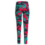 Pink Teal And Black Camouflage Print High-Waisted Pocket Leggings