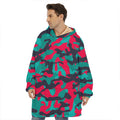 Pink Teal And Black Camouflage Print Hoodie Blanket