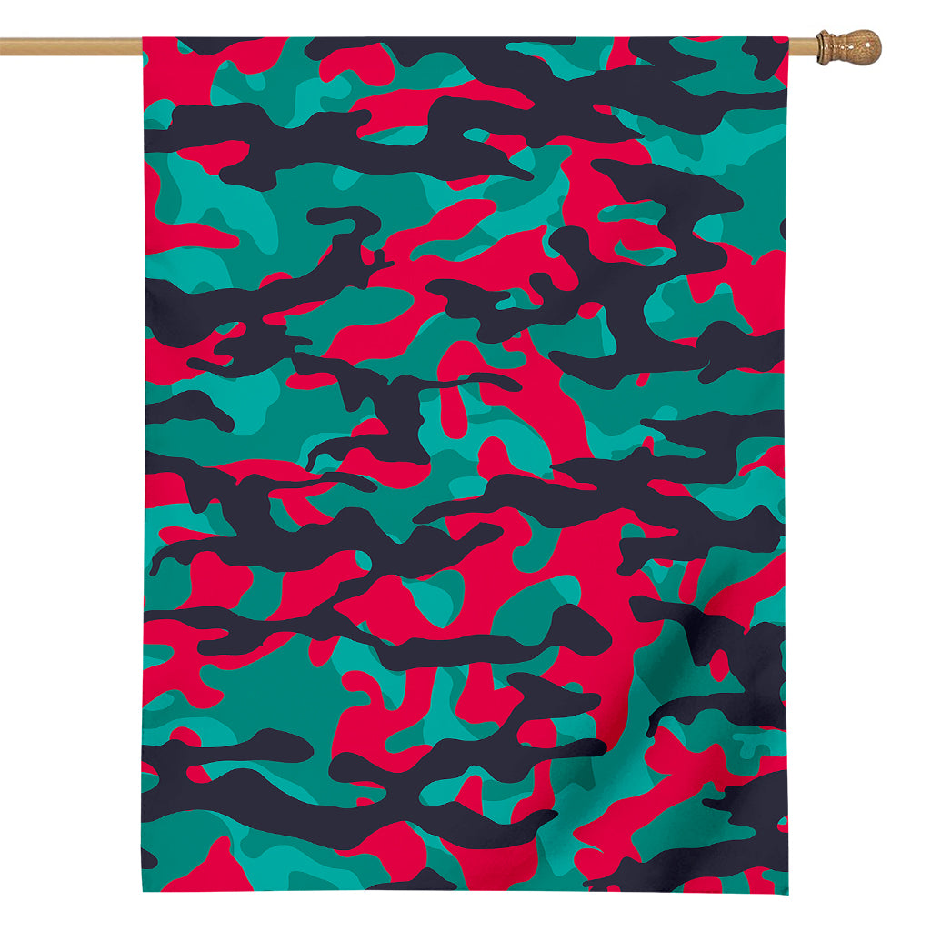 Pink Teal And Black Camouflage Print House Flag