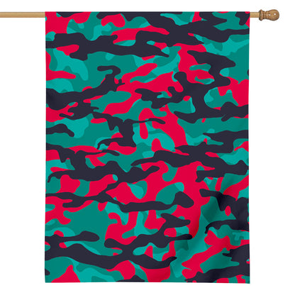 Pink Teal And Black Camouflage Print House Flag