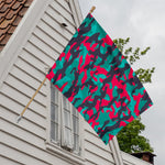 Pink Teal And Black Camouflage Print House Flag